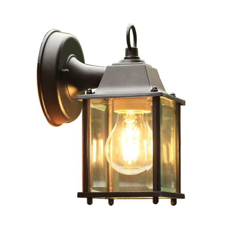 Rustic Black Glass Rectangle Wall Sconce - Courtyard Light Fixture (1 Bulb)