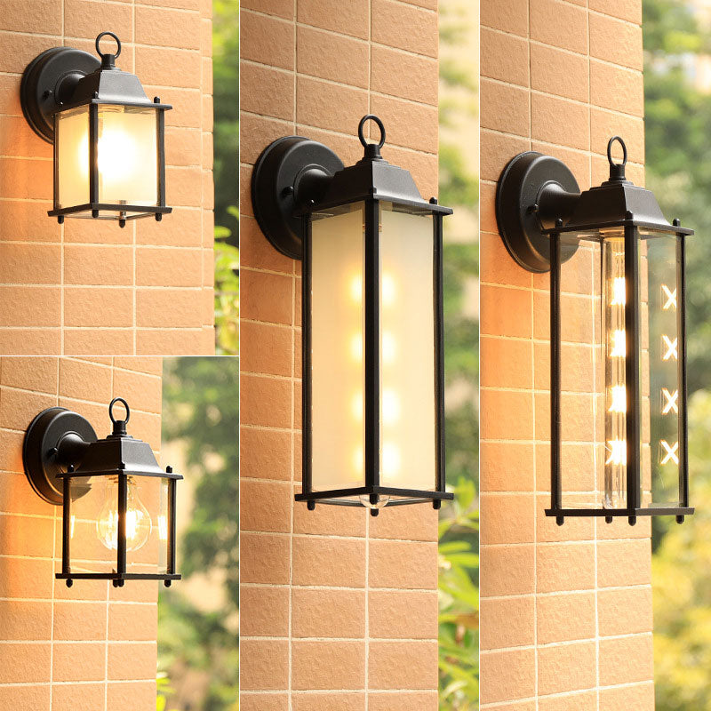 Rustic Black Glass Rectangle Wall Sconce - Courtyard Light Fixture (1 Bulb)