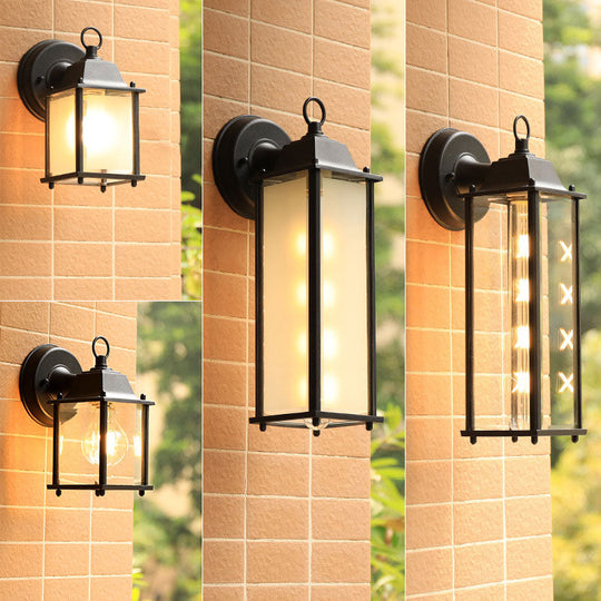 Rustic Black Glass Rectangle Wall Sconce - Courtyard Light Fixture (1 Bulb)