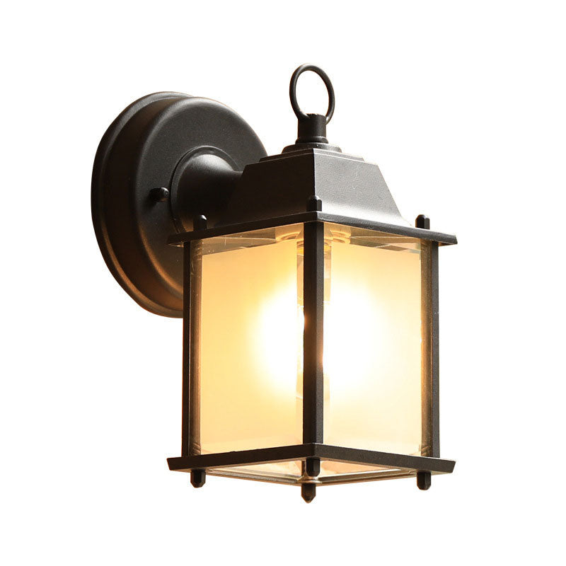 Rustic Black Glass Rectangle Wall Sconce - Courtyard Light Fixture (1 Bulb) / 9 B