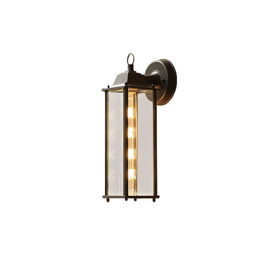Outdoor Black Rectangular Wall Sconce Lamp With Classic Glass And Single-Bulb