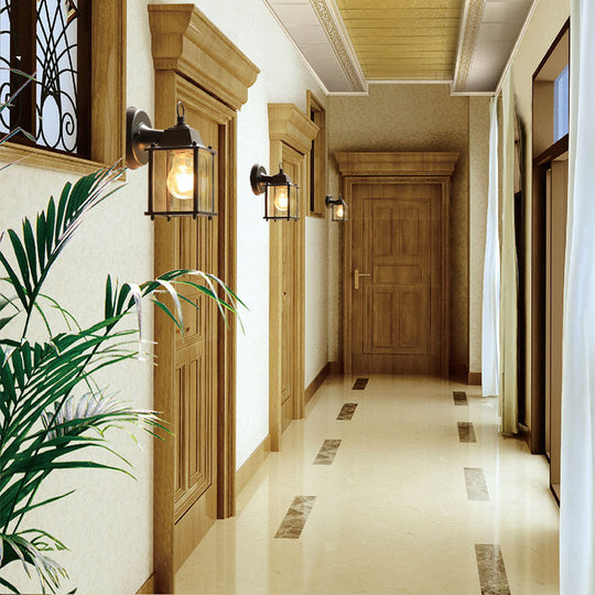 Outdoor Black Rectangular Wall Sconce Lamp With Classic Glass And Single-Bulb / 9 B