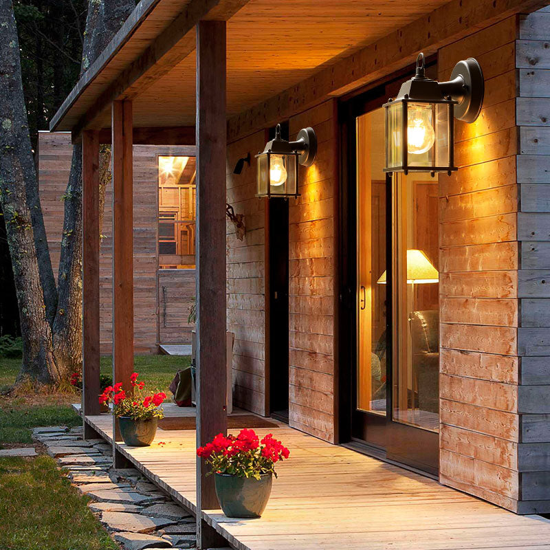 Outdoor Black Rectangular Wall Sconce Lamp With Classic Glass And Single-Bulb