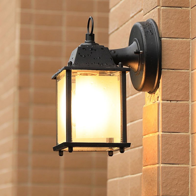 Outdoor Black Rectangular Wall Sconce Lamp With Classic Glass And Single-Bulb / 9 A