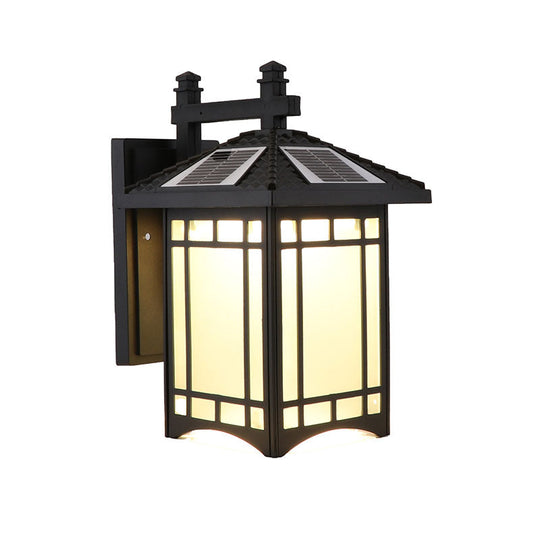 Rustic Led Wall Sconce With Frost Glass - Solar Powered For Courtyard Black / A