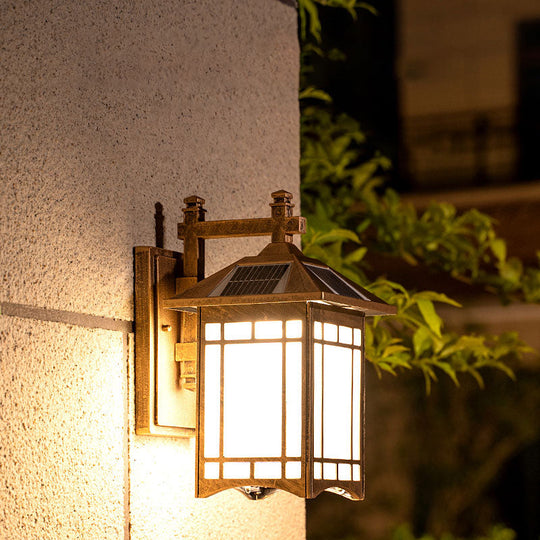 Classic Outdoor Solar Wall Lighting Fixture - House Shaped Aluminum Led Sconce Bronze /