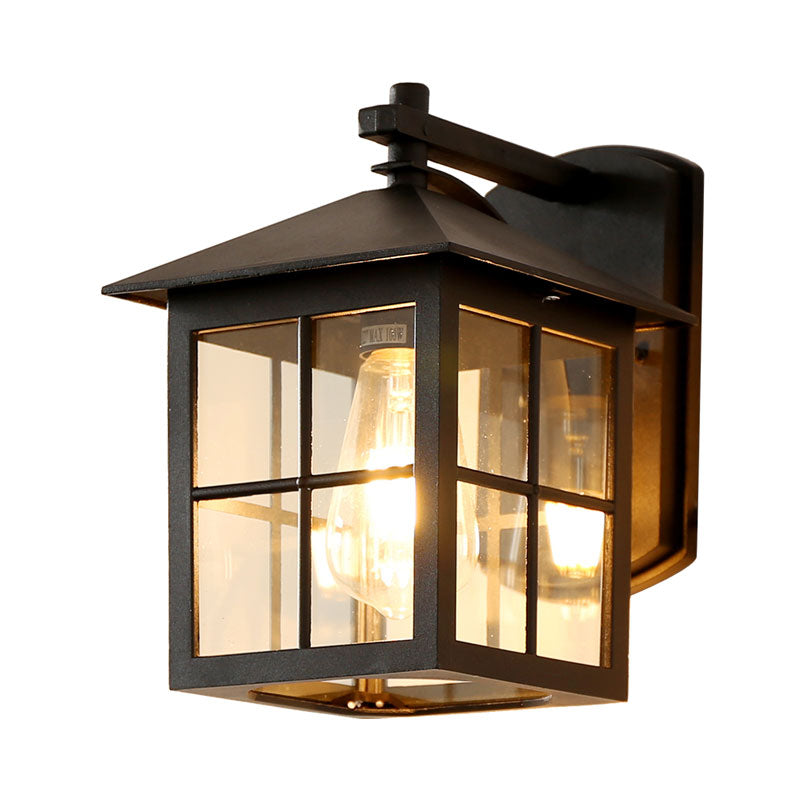Retro Clear Glass Wall Sconce Light - 1-Light Outdoor Courtyard Mount