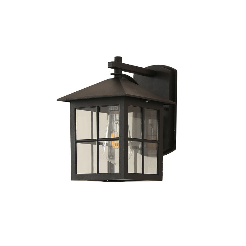 Retro Clear Glass Wall Sconce Light - 1-Light Outdoor Courtyard Mount