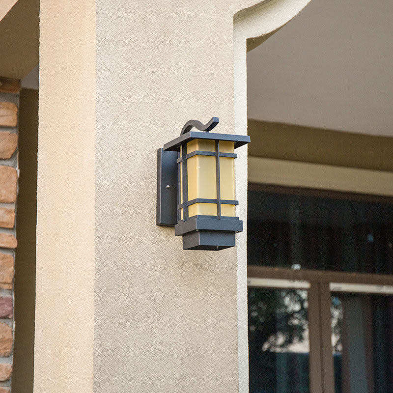 Rustic Black Led Outdoor Wall Light With Glass Rectangular Shade