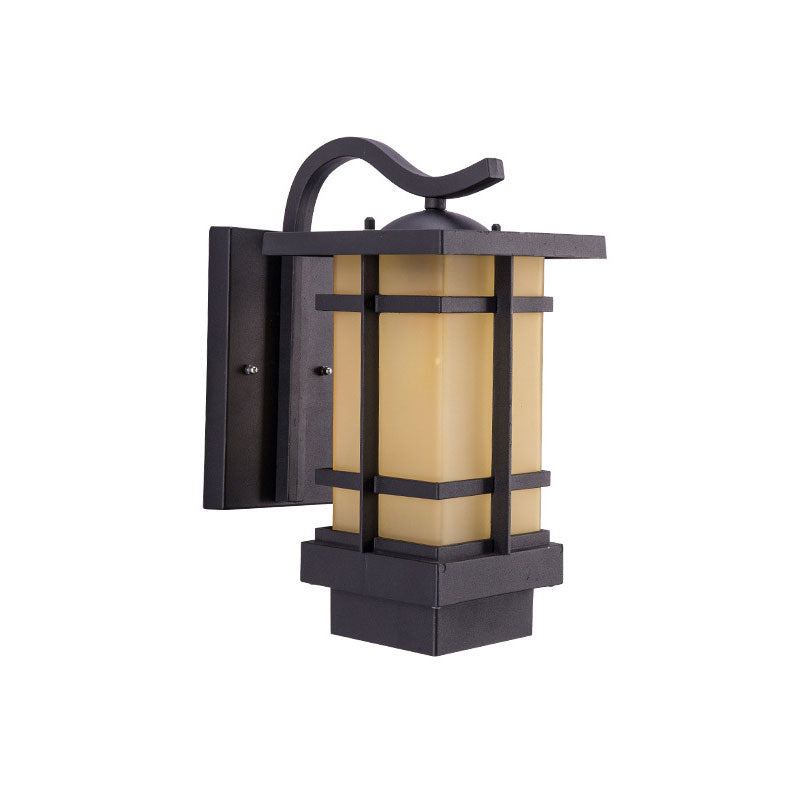 Rustic Black Led Outdoor Wall Light With Glass Rectangular Shade