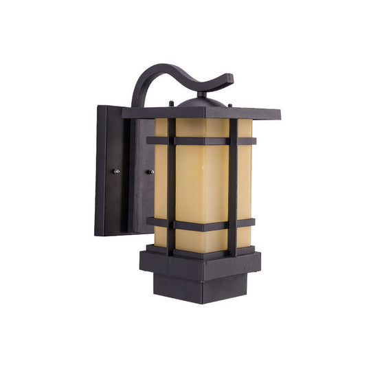 Rustic Black Led Outdoor Wall Light With Glass Rectangular Shade