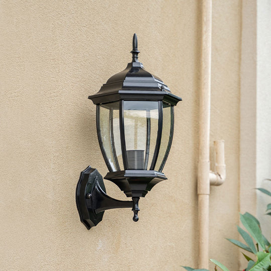 Minimalist Clear Glass Wall Sconce Lamp With Bell Shade - Ideal For Courtyard Lighting Black / Small