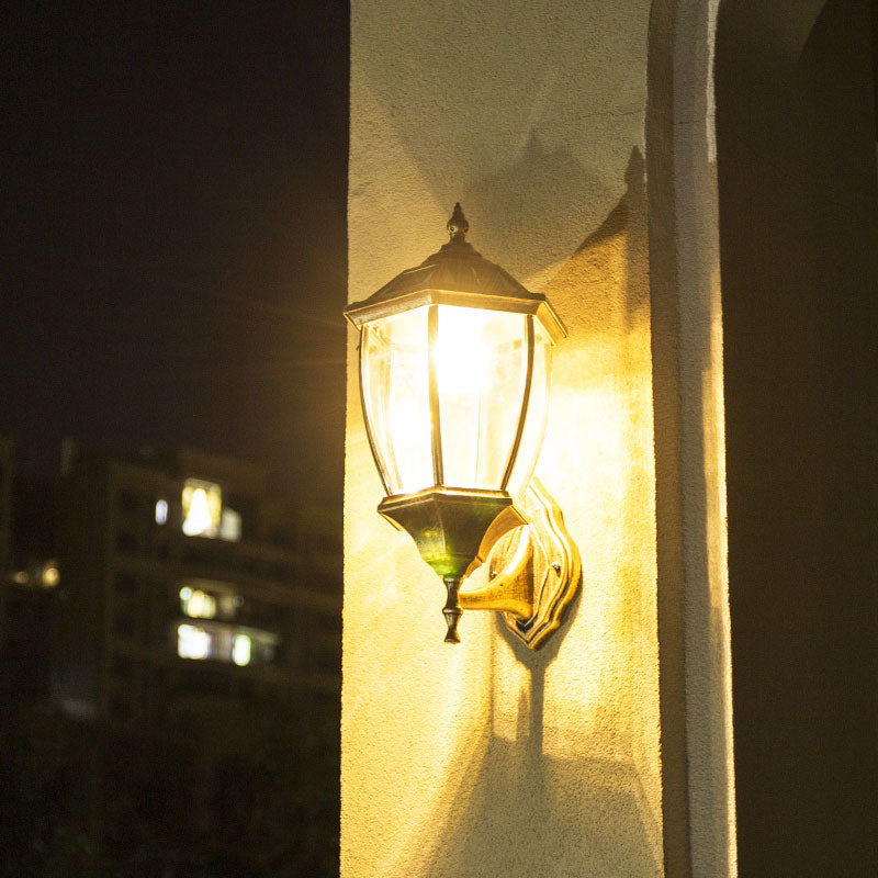 Clear Glass Solar Wall Mount Light With Retro Bell Shape - Led Courtyard Lighting