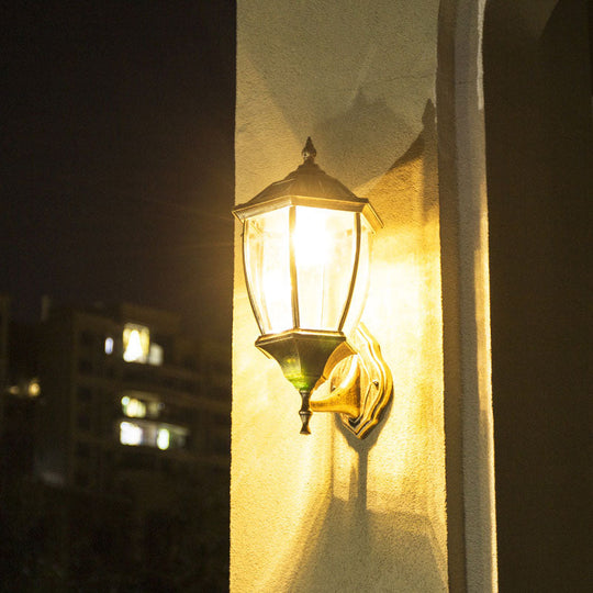 Clear Glass Solar Wall Mount Light With Retro Bell Shape - Led Courtyard Lighting