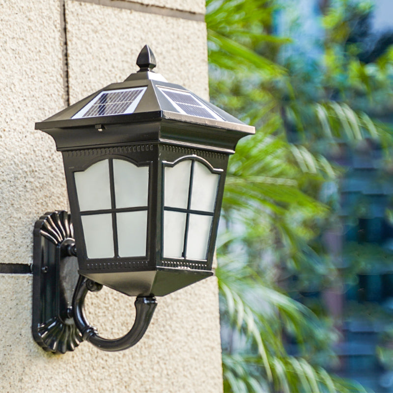 Outdoor Acrylic Solar Wall Light: Traditional Tapered Shape Led Mount Fixture Black / 9