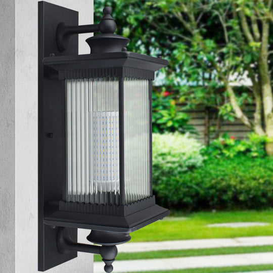 Vintage Ribbed Glass Wall Light Fixture For Yard - Single-Bulb Rectangle Lamp