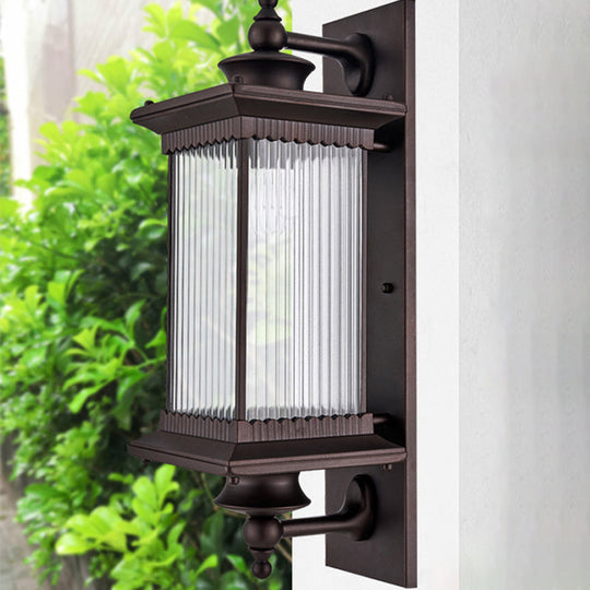 Vintage Ribbed Glass Wall Light Fixture For Yard - Single-Bulb Rectangle Lamp