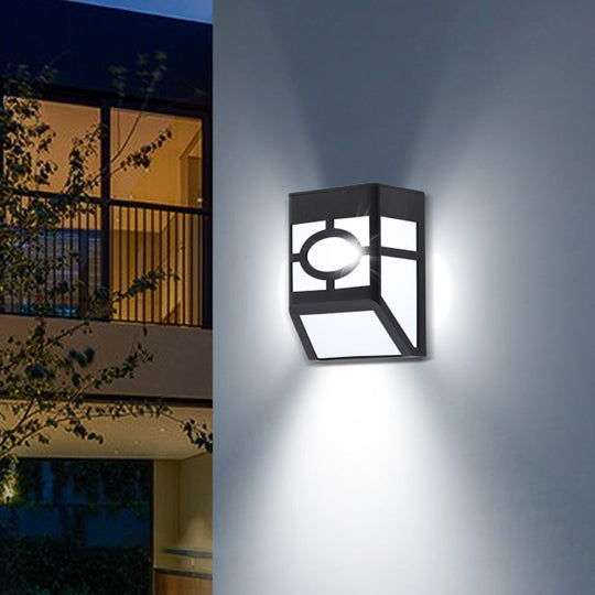 Black Acrylic Trapezoid Solar Wall Mount Sconce: Retro Style Led Courtyard Light