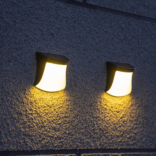 Retro Led Solar Wall Sconce Curved Flush Mount Acrylic Fixture For Outdoor Lighting Black / Warm