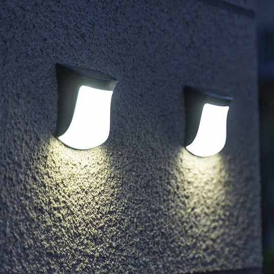 Retro Led Solar Wall Sconce Curved Flush Mount Acrylic Fixture For Outdoor Lighting Black / White