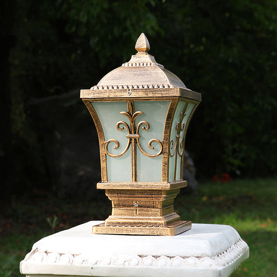 Rustic Square Pillar Lamp - 1-Light Frost Glass Post Lighting Fixture For Courtyard Bronze / 6 A