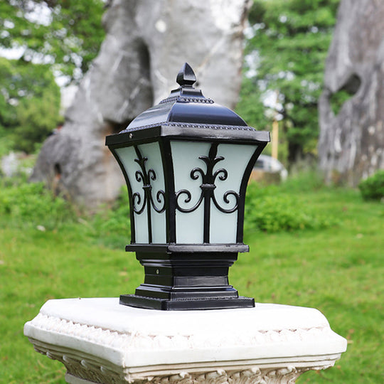 Rustic Square Pillar Lamp - 1-Light Frost Glass Post Lighting Fixture For Courtyard Black / 6 A