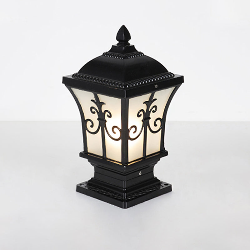 Rustic Square Pillar Lamp - 1-Light Frost Glass Post Lighting Fixture For Courtyard