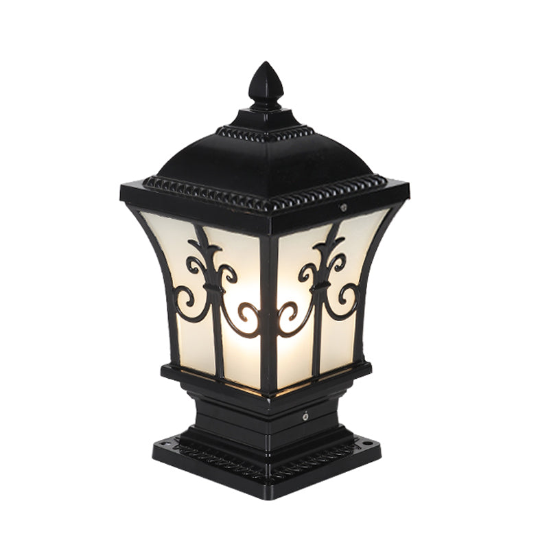 Rustic Square Pillar Lamp - 1-Light Frost Glass Post Lighting Fixture For Courtyard