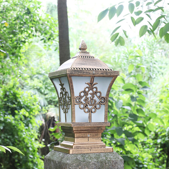 Rustic Square Pillar Lamp - 1-Light Frost Glass Post Lighting Fixture For Courtyard Bronze / 6 B