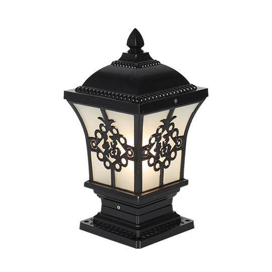 Rustic Square Pillar Lamp - 1-Light Frost Glass Post Lighting Fixture For Courtyard