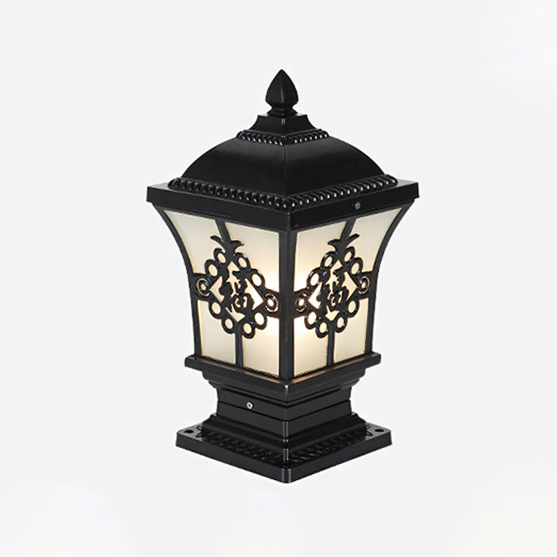 Rustic Square Pillar Lamp - 1-Light Frost Glass Post Lighting Fixture For Courtyard