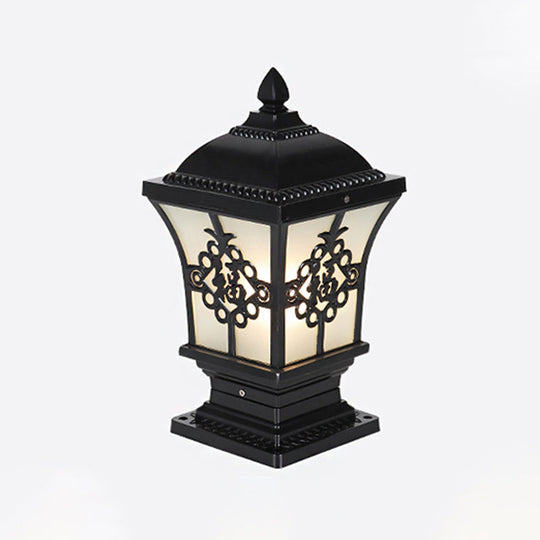 Rustic Square Pillar Lamp - 1-Light Frost Glass Post Lighting Fixture For Courtyard