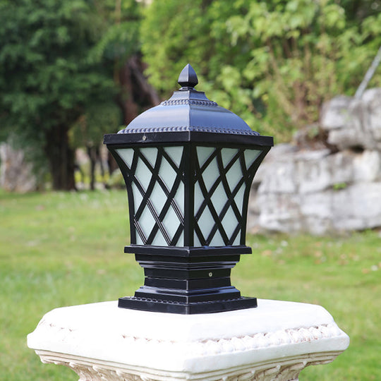 Rustic Square Pillar Lamp - 1-Light Frost Glass Post Lighting Fixture For Courtyard Black / 6 C