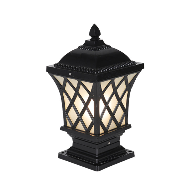 Rustic Square Pillar Lamp - 1-Light Frost Glass Post Lighting Fixture For Courtyard