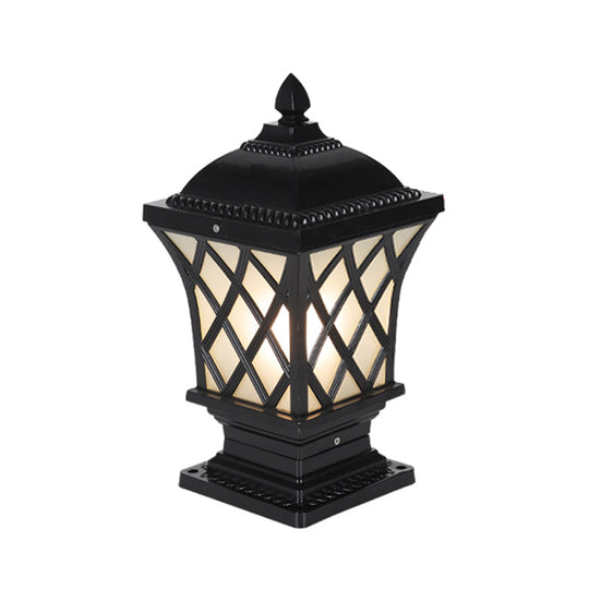 Rustic Square Pillar Lamp - 1-Light Frost Glass Post Lighting Fixture For Courtyard