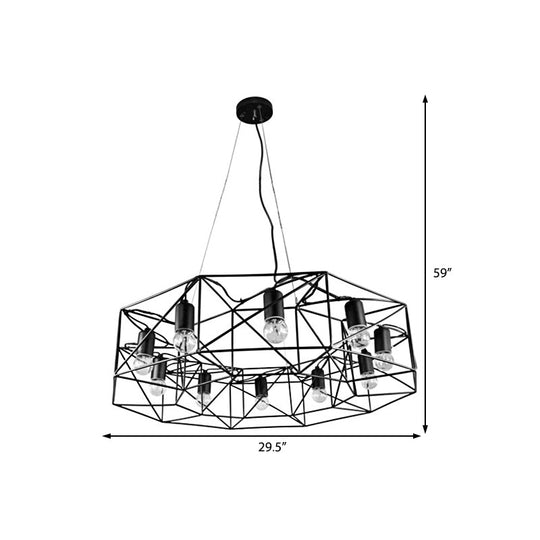 Modern Black Geometric Pendant Chandelier - Clear Glass 10-Light Farmhouse Lighting For Living Room