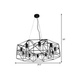 Modern Black Geometric Pendant Light With Clear Glass Shade - Farmhouse 10-Light Chandelier For