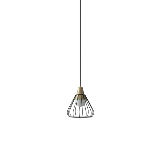 Modern Metal Cone Pendant Light With Wire-Cage Shade - 1 9’/13’ Wide
