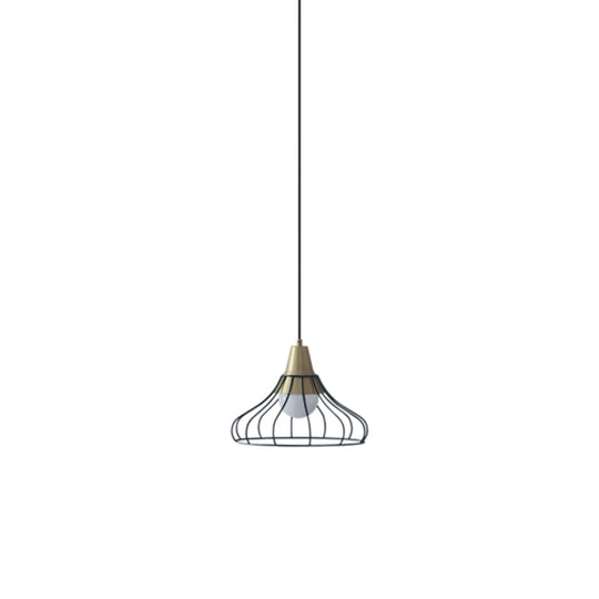Modern Metal Cone Pendant Light With Wire-Cage Shade - 1 9’/13’ Wide