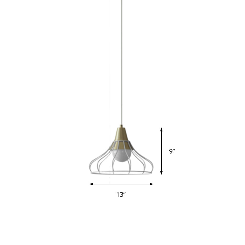 Modern Metal Cone Pendant Light With Wire-Cage Shade - 1 9’/13’ Wide