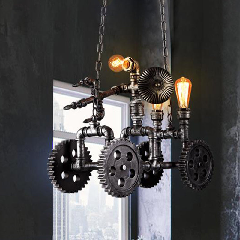 Industrial Metal Gear Pendant Lamp With Robot - Antique Silver Chandelier