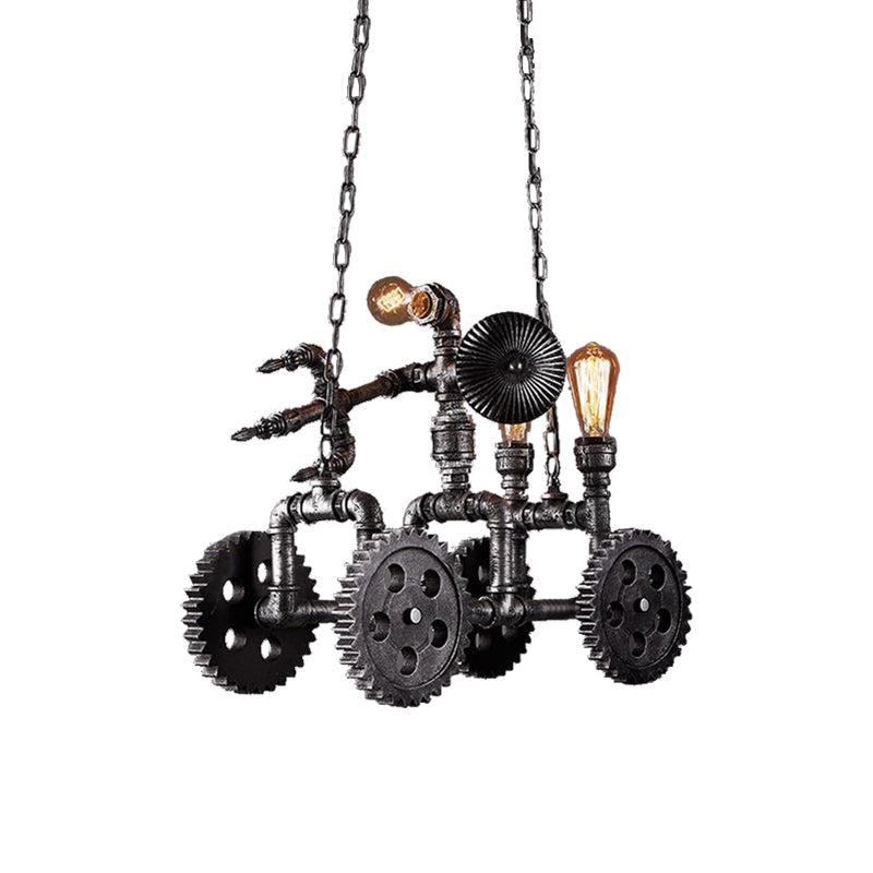Industrial Metal Gear Pendant Lamp With Robot - Antique Silver Chandelier