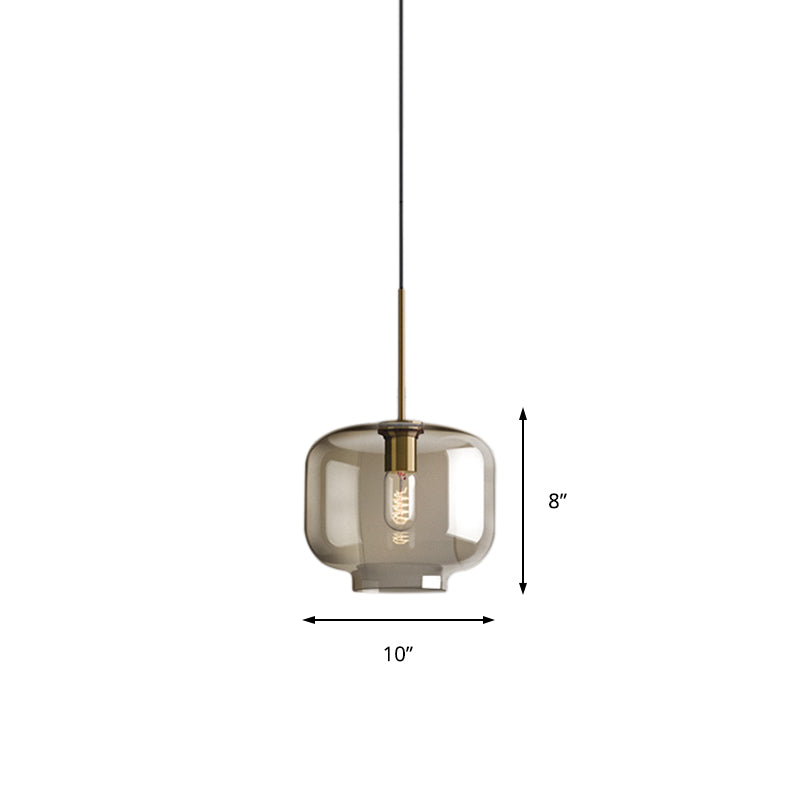 Contemporary Brass Pendant Light With Clear Glass Shade - Oval/Drum/Cylinder 1-Light 7/10/11 Wide