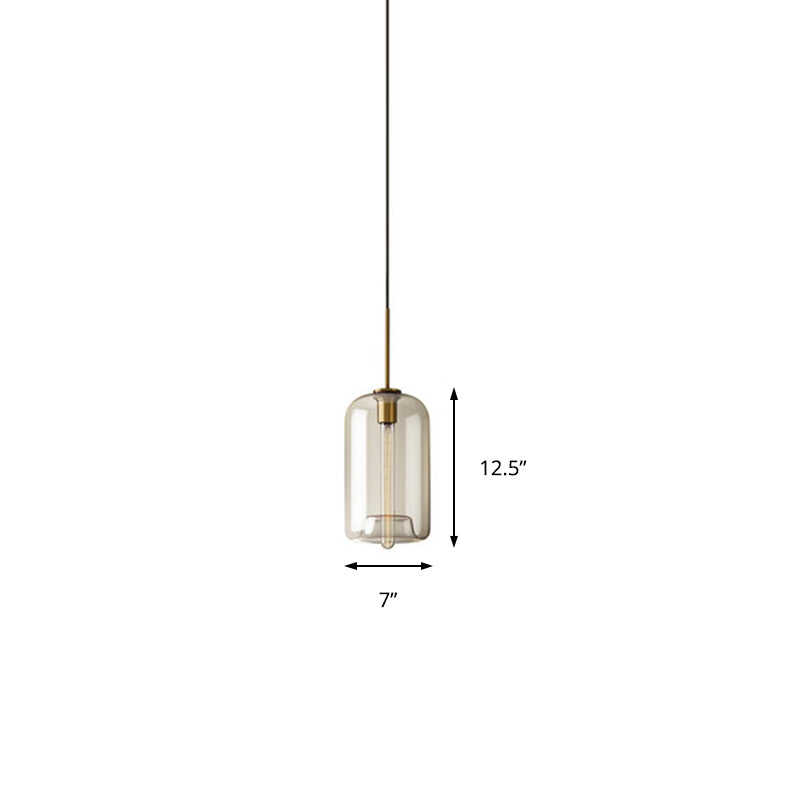 Contemporary Brass Suspension Lamp With Clear Glass Shade - Dining Room Pendant Light
