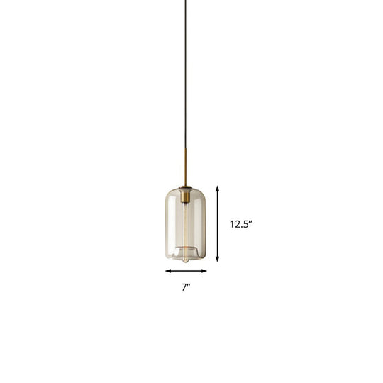 Contemporary Brass Suspension Lamp With Clear Glass Shade - Dining Room Pendant Light