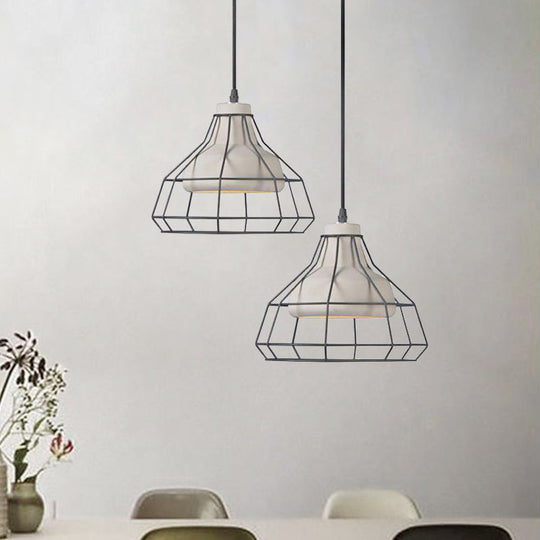 Cement Cone Suspension Light - Modernist Black Hanging Pendant Lamp With Wire-Cage Shade