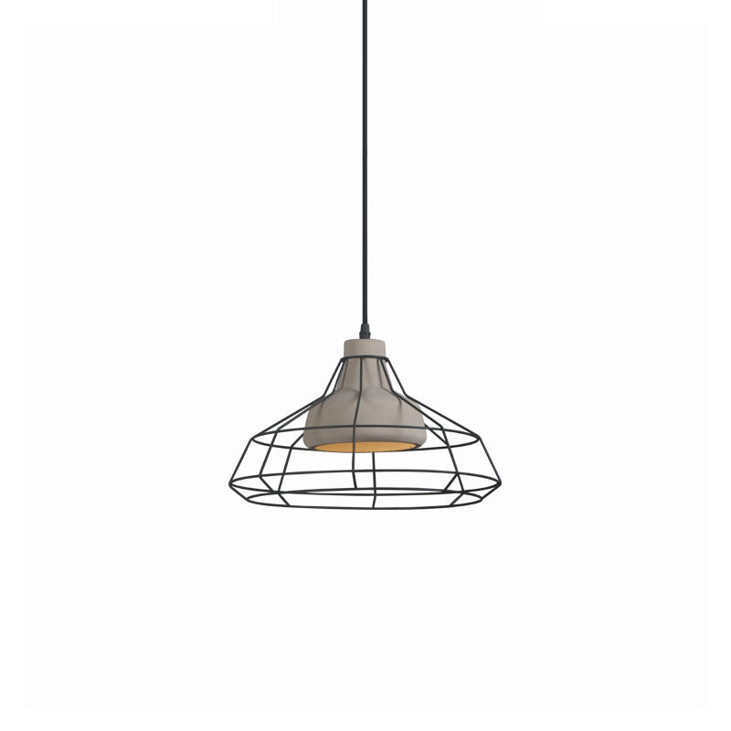 Cement Cone Suspension Light - Modernist Black Hanging Pendant Lamp With Wire-Cage Shade