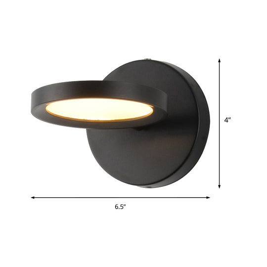 Modernist Led Wall Sconce Light In Black/Gold With Metal Shade - Round Mounted