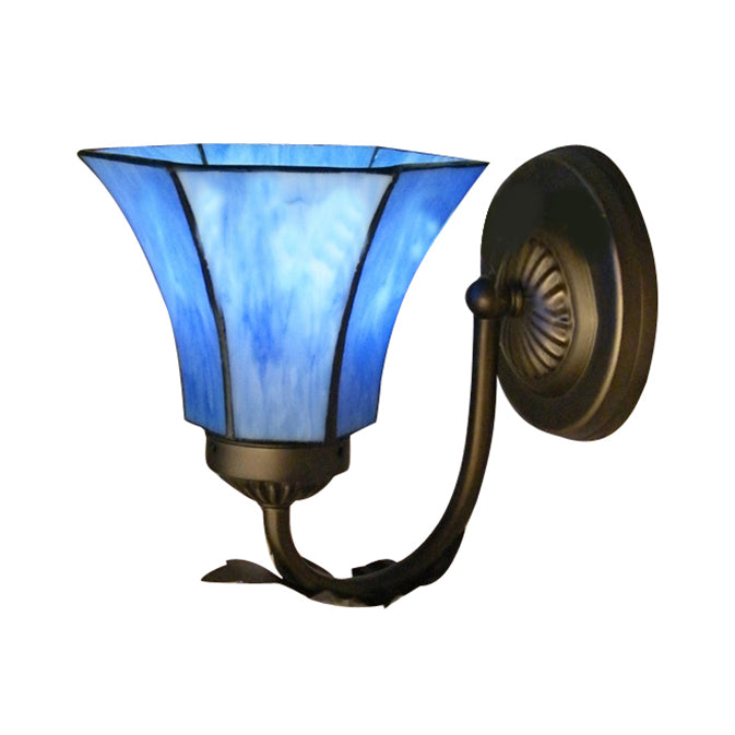 Vintage Blue Glass Bell Wall Sconce With 1 Gooseneck Light - Indoor Lighting