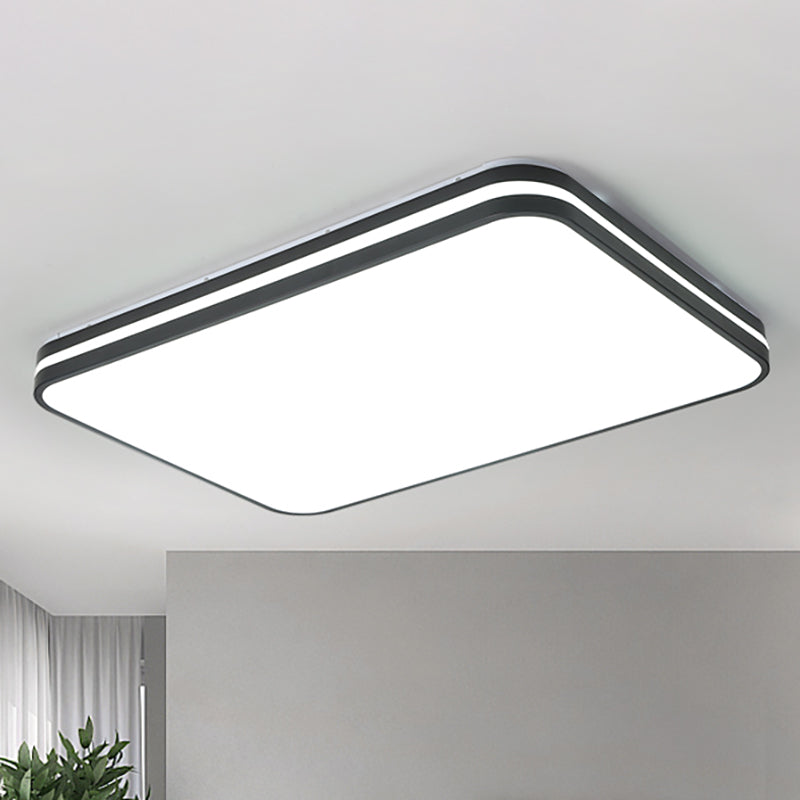 Modern Led Flush Mount Lamp Black Square/Rectangle Acrylic Fixture In White Light 16/19.5/25.5 Wide